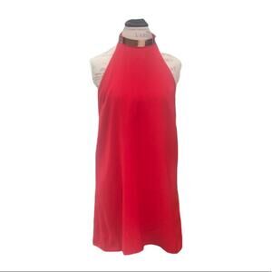 May & July red halter dress with gold choker
